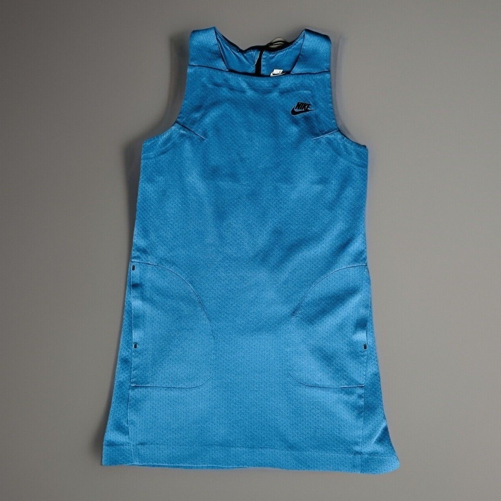 Nike Court Tennis Dress M Blue Pleated Zip Back Athleisure Mini Dress‎ Sporty